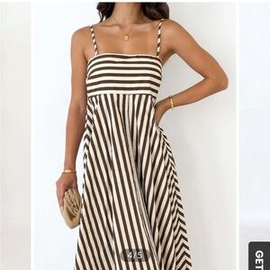 Commence brown and white striped maxi dress (size L). NWT